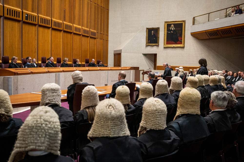 An array of bewigged barristers face the Full Court of the High Court